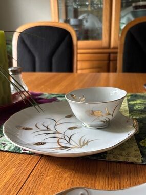 1950's Lefton China Hand Painted Wheat Snack and Tea Cups Set of 2